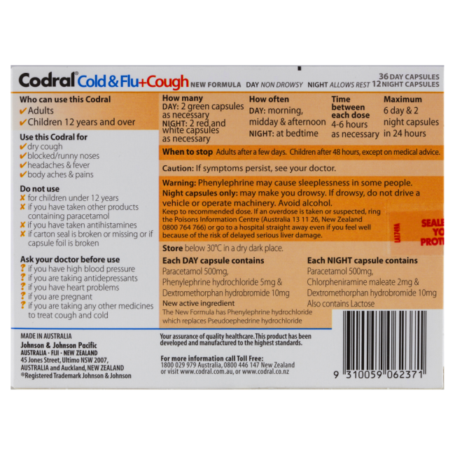 Codral Cold & Flu + Cough Day & Night 48 Capsules (S2) - The Online ...